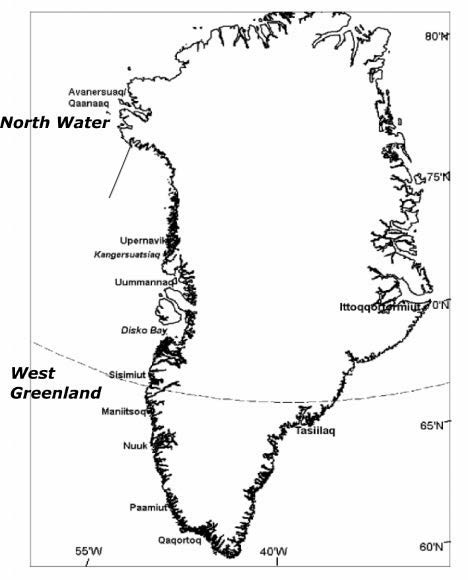Map of Greenland with management areas