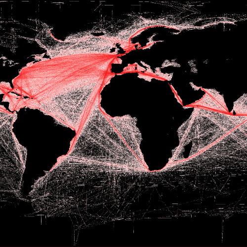 Map of shipping routes, a source of disturbance for marine wildlife