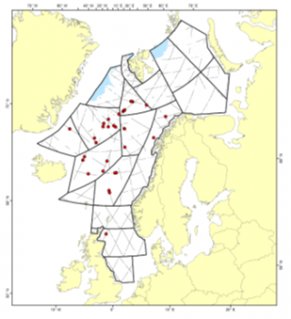 Map of the distribution of orcas sightings in the North East Atlantic between 2014 and 2018
