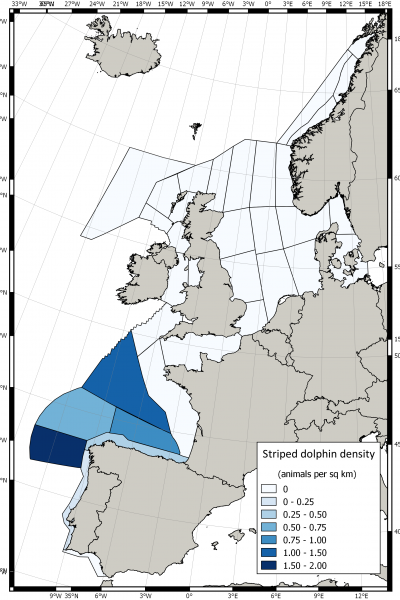 Coarse scale density map of striped dolphin distribution in European waters (Hammond et al. 2017)